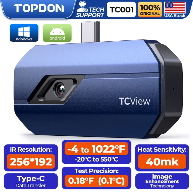 TOPDON TC001 40mk Thermal Camera IR Resolution 256x192 Pixels -4℉ to 1022℉