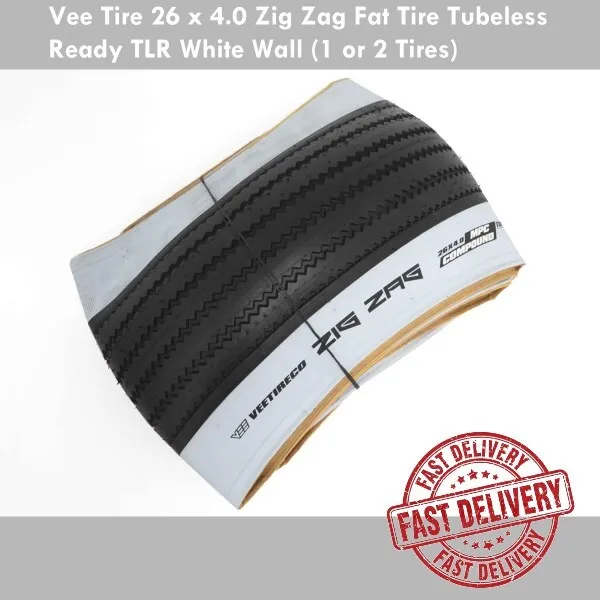 Vee Tire 26 x 4.0 Zig Zag Fat Tire Tubeless Ready TLR White Wall (1 or 2 Tires)