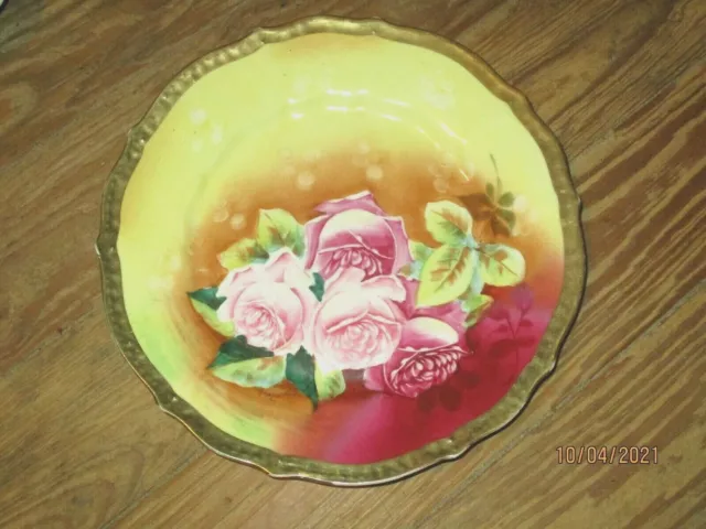 Antique CT Germany American Beauty Roses & Gold Hand Painted Plate 8 1/2"
