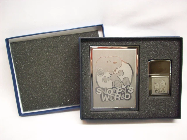 snoopy cigarette case SNOOPY PEANUTS CIGARETTE case & lighter set, Snoopy's World, NEW in box  $8.50
