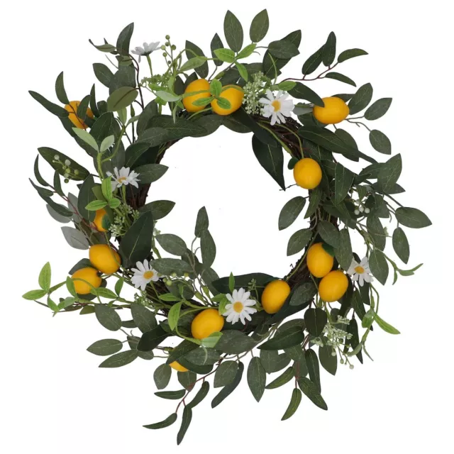 Gisela Graham Lemon and Daisy Spring and Easter Wreath Front Door Accessory