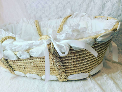 Moses Basket Baby Doll Cradle Crib Bassinet Basket 32x18x9 Complete Bed Paddings