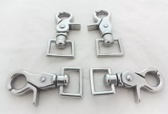 Stainless Steel Trigger Scissor Snaps Square Ends Swivel Horse Tack Lot of 4 New