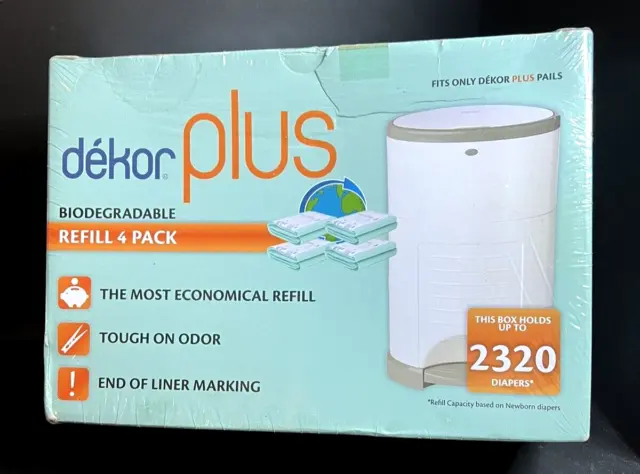 Dekor Plus Diaper Pail Refills Biodegradable 4 Pack (2,320 Diapers) SHIPS TODAY!