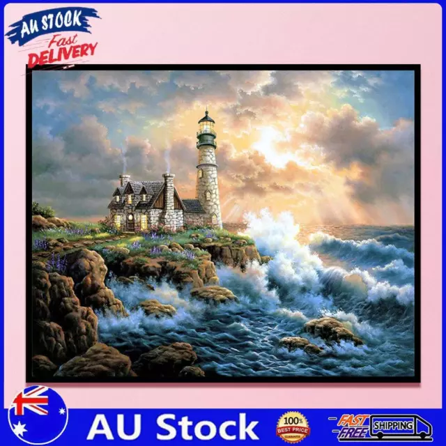 AU Full Cross Stitch 11CT Cotton Thread DIY Seaside Lighthouse Printed Embroider