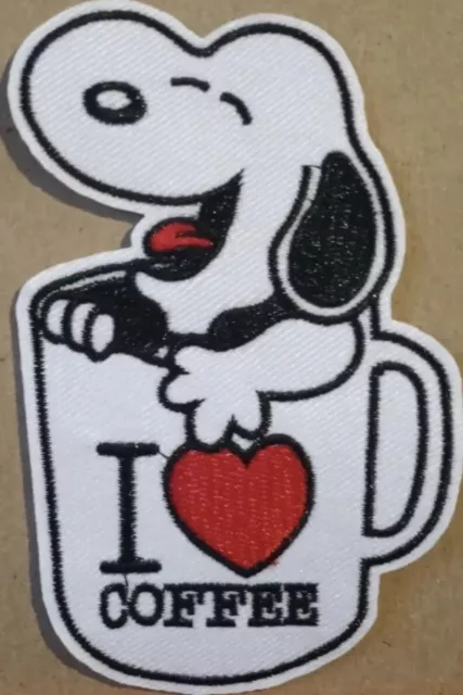 Peanuts Snoopy I Love Coffee hierro bordado en parche