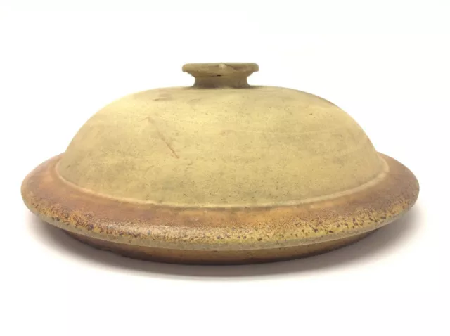 Antique Stoneware Large Handmade Brown Glazed Interior Crock Top Lid Cover 3