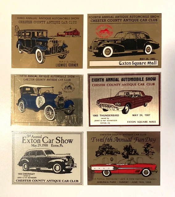 SIX CHESTER COUNTY Antique Car Club Car Show Dash Plaques - 1982, 3, 4