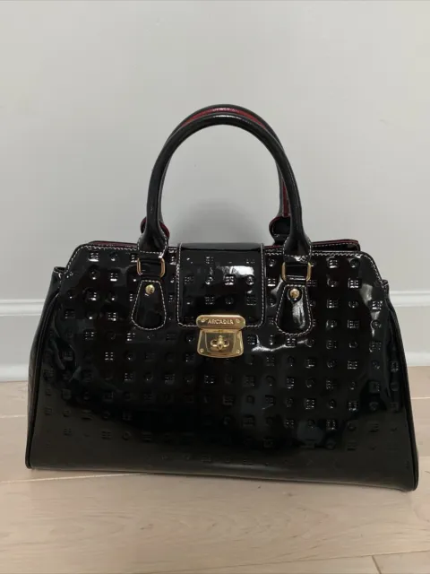 $480 Arcadia Italian Black Handbag Patent Leather Satchel