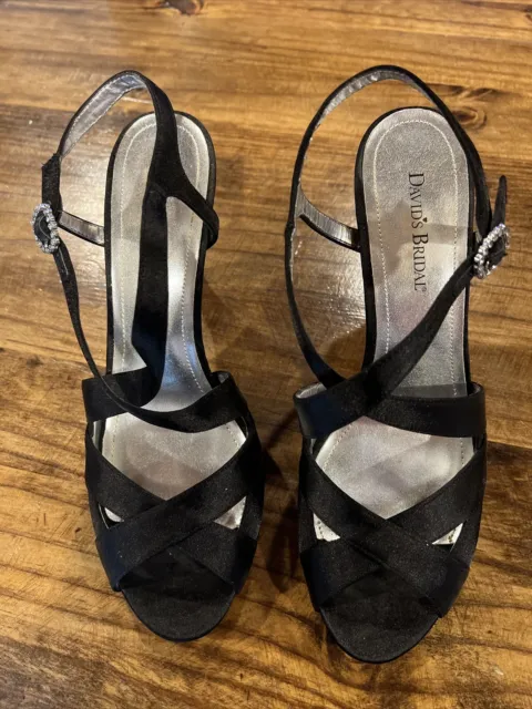 David’s Bridal Black Satin Shoes Size 9.5