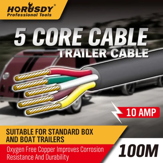 100M X 5 Core Wire Cable Trailer Cord Automotive Boat Caravan Truck Coil V90 PVC