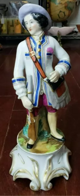 Mid 19th Century French Old Paris Porcelain Man with Rifle Scenter Figurine