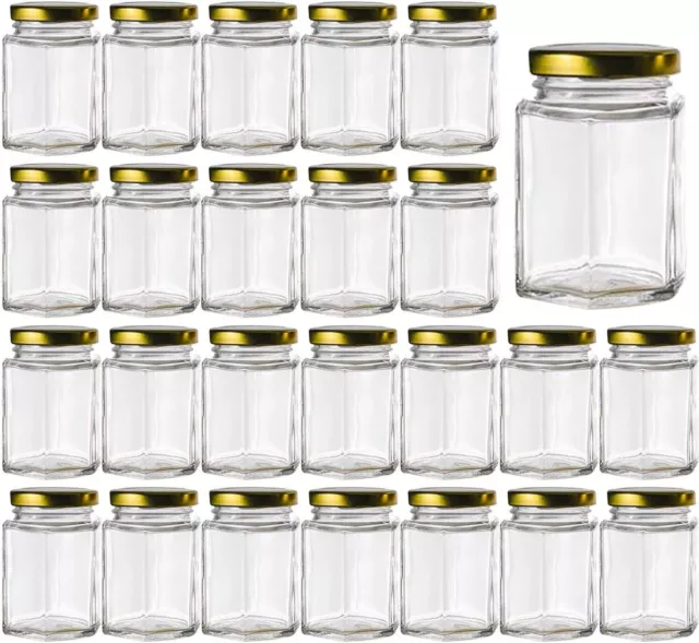 Nakpunar 12 Pcs 6 oz Hexagon Glass Jars with Gold Lids Jam Honey Candle  Canning