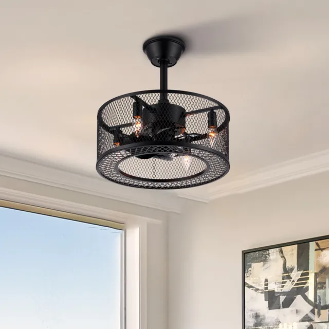 Industrial Caged Ceiling Fan for Living Room Bedroom Kitchen Office Matte Black