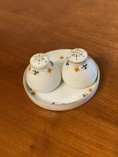 VTG Hand Painted Floral Salt and Pepper Shakers With Tray