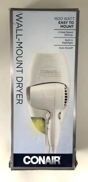 Conair 1600 Watt Wall-Mount Hair Dryer with Night Light White