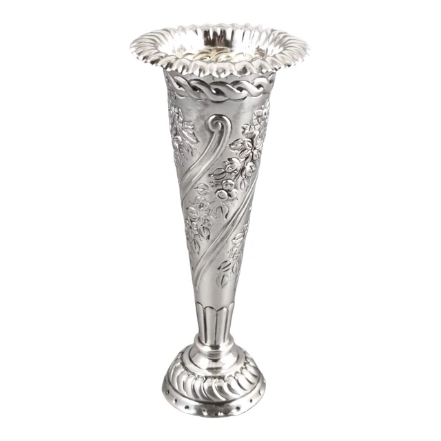 Victorian sterling silver posy vase flower scrolls embossed, William Comyns 1893