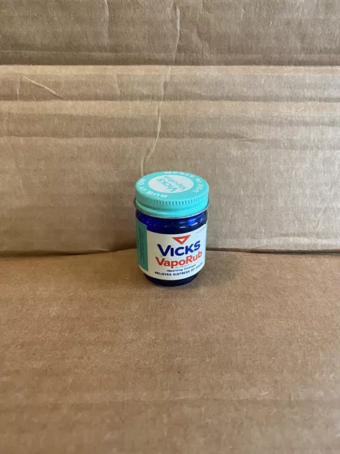 Vintage Vicks VapoRub, 1.3 oz, Rare Blue Glass Jar with Label, Empty