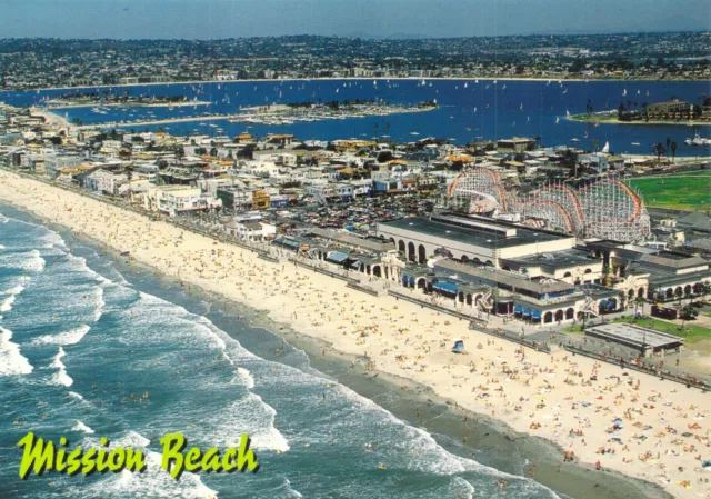 Aerial View of Mission Beach & The Roller Coaster Ocean San Diego CA Postcard
