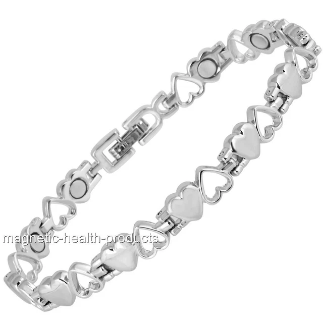 Brazalete De Curación Magnética Señora Brazalete Corazones Plateado - Alivio Del Dolor De La Artritis 9