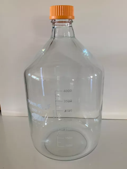Genuine PYREX Glass 5000mL Round Media Storage Bottle w/Lid & Drip Ring, nr-MINT