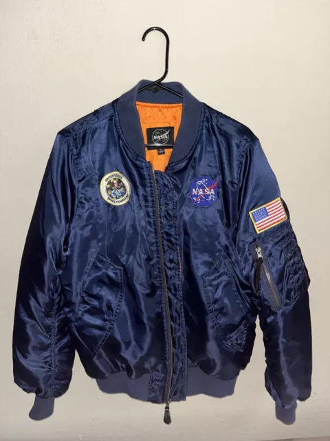 Alpha Industries NASA Bomber Jacket Size Youth Large Reversible Blue or Orange 3