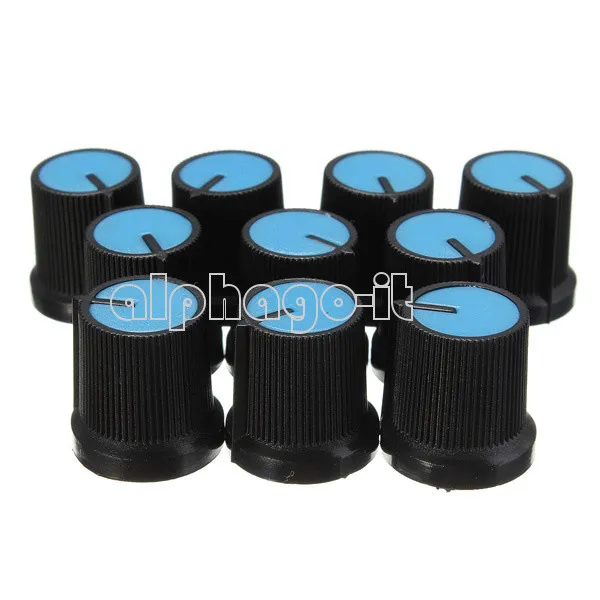 10pcs 6mm Blue Face Plastic Black Knob for Rotary Taper Potentiometer Hole