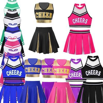 Kids Girls Cheerleading Dress Top Pleated Skirt School Uniform Dance Costumes