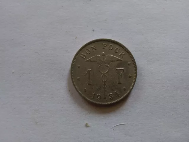 Monnaie Belgique Bon Pour 1 francs 1934
