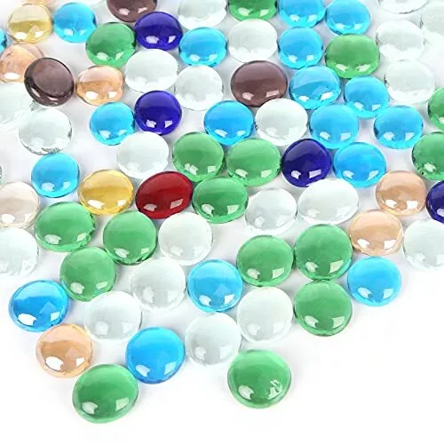 1LB Multicolored Flat Glass Marbles, Mixed Mancala Stones Pebbles Flat Beads ...