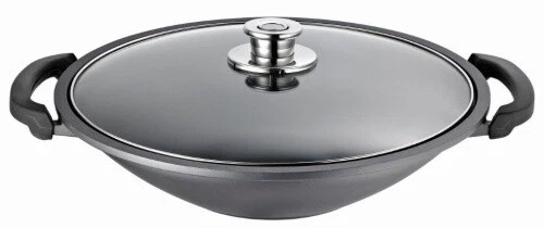 Schulte Ufer Wok Wokpfanne 36 cm Globus Thermometer Deckel Induktion Aluminium
