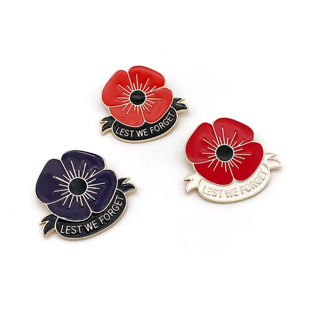 Red Poppy Flower 'Lest We Forget' UK GB Pin Badge - Enamel Metal Lapel Pin Veteran - Foto 8
