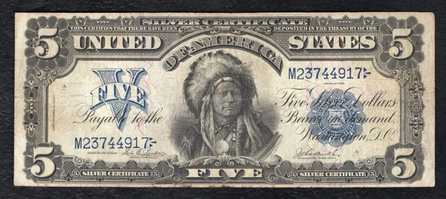 Fr 277 1899 $5 Five Dollars “Chief” Silver Certificate Currency Note Very Fine