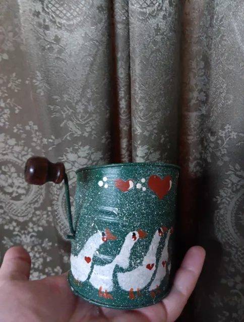 Vintage Folk Art Handpainted Miniature Sifter Decoration Decor Geese Ducks OOAK