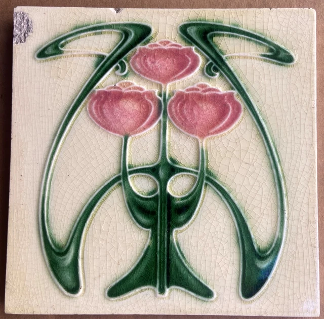 Antique Boote - Art Nouveau Majolica Tile C1900