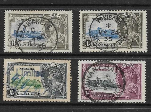 Nigeria, Jamaica, Ceylon, Sierra Leone 1935 KGV Silver Jubilee X4 Very Fine Use