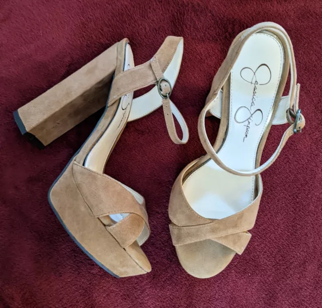 Jessica Simpson Women's Naidine Block-Heel Tan Suede Sandals Size 8 New In Box