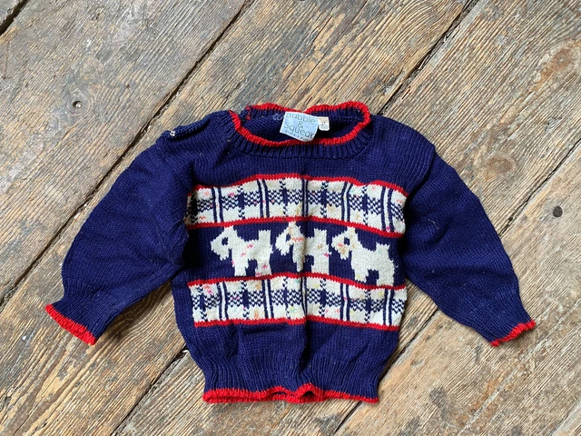 Vintage Bubble & Squeak Ragazzi Maglione Bambini Cane Lana Novità Misto 3T