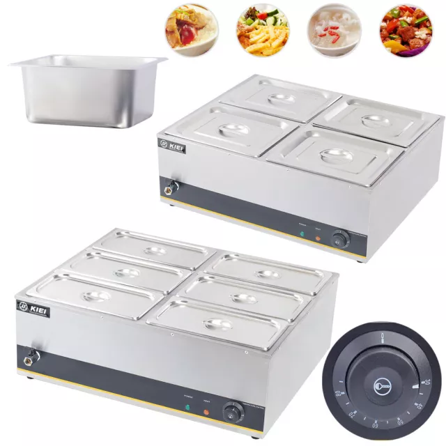 Electric Food Warmer Catering 4/6 Pots Bain Marie Buffet Wet Well Heat with Lids