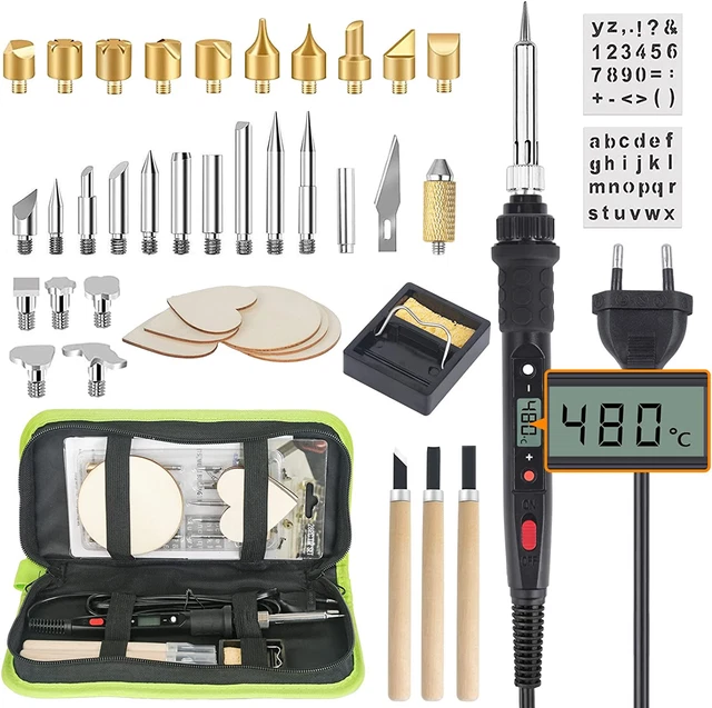 Brandmalerei Lötkolben Set LCD Brandmalkolben 80W Pyrographie-Tipps Schablonen F