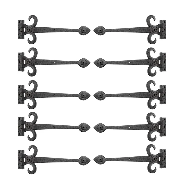 10 Black Wrought Iron Door Strap Hinge 15.5" L Rust Resistant Flush Mount