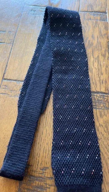 Men’s Pure Wool Flat End Tie Blue Tiny White Dots Skinny Made In Italy