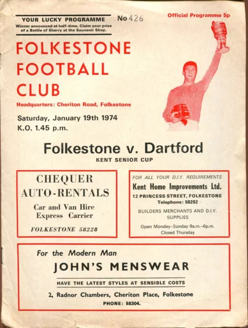 Folkestone v Dartford 19/01/74 Kent Senior Cup