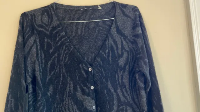 Elie Tahari Black Gray Abstract Geometric 100% Cashmere Long Cardigan Sweater L