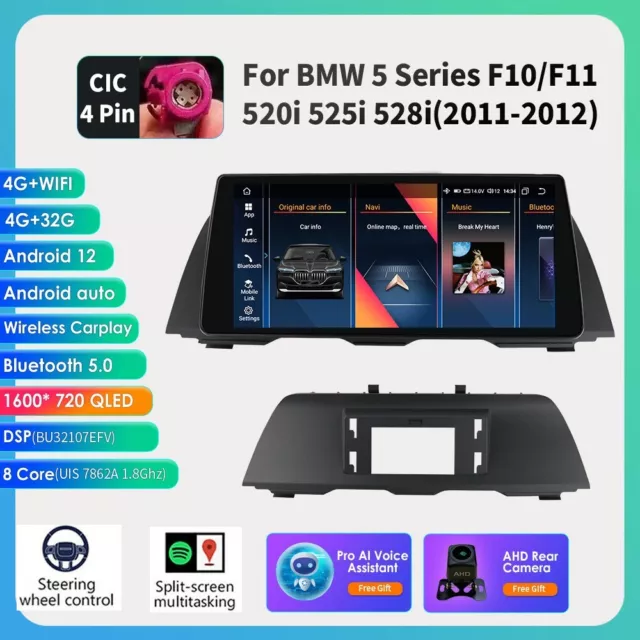 10.33" QLED Autoradio Android 12 CarPlay DAB+ 8-Core Für BMW 5er F10 F11 CIC SWC