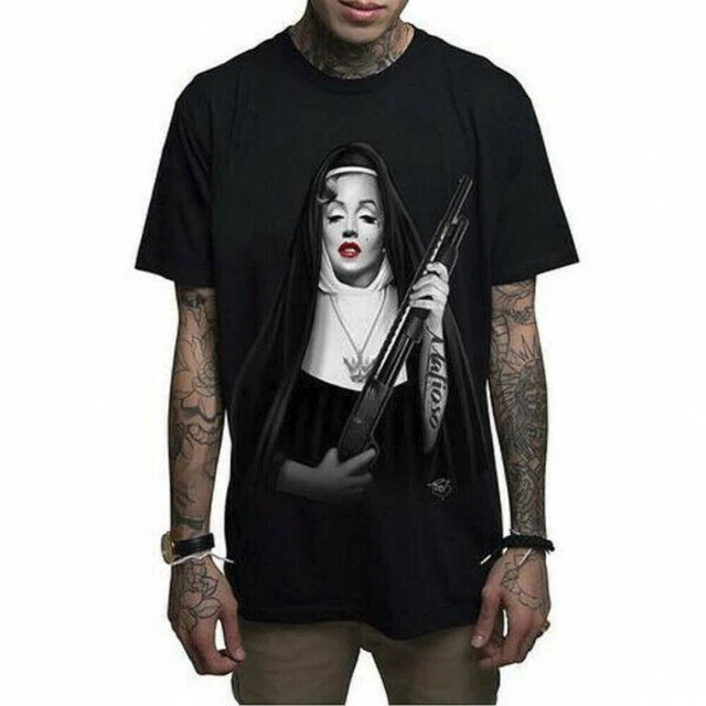 Mafioso Sister Monroe Black Mens T-Shirt Guns Girls Ammunition Tattoo Clothing