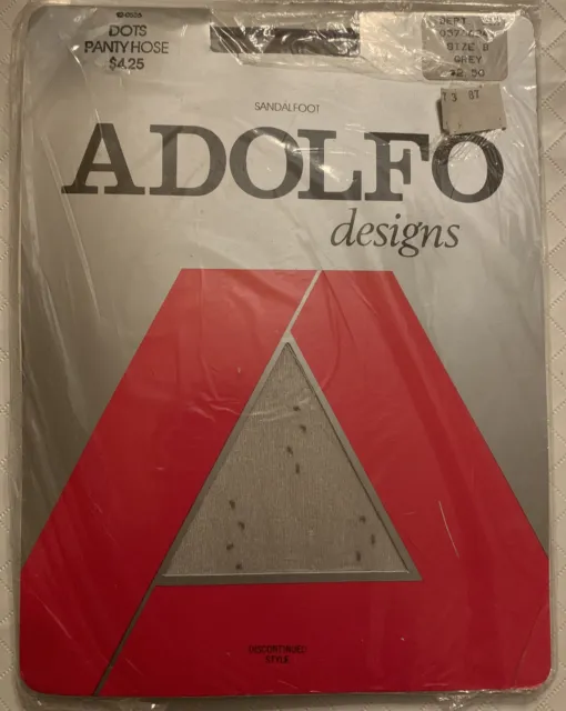Vintage ADOLFO Designs Ultra Sheer Pantyhose, Size B, Grey with Dots Sandlefoot