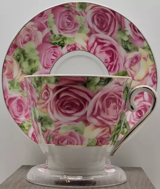 Porcelain Treasures Betty Platner Gold tone Trim Pink Rose Floral Cup & Saucer