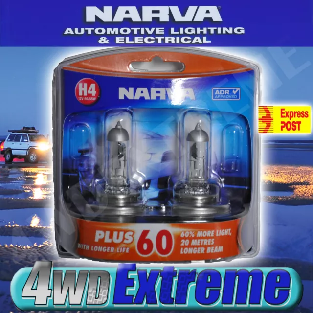 Narva H4 Globes Plus 60 Long Life Bulb 12V 60/55W 48872Bl2 Lights Headlights T10