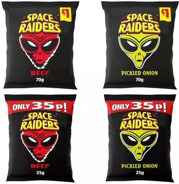 Space Raiders Pickled Onion Or Beef Snacks - Choice Of Pack Size - Full Cases